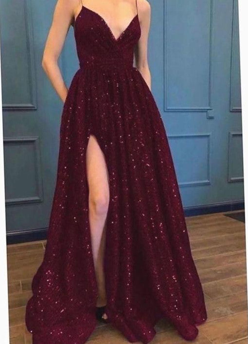 Neck A Line Full Length Evening Dress
