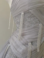Sparkling A-Line Strap Sequined Tassel Tulle Long Prom Dress Evening Dress