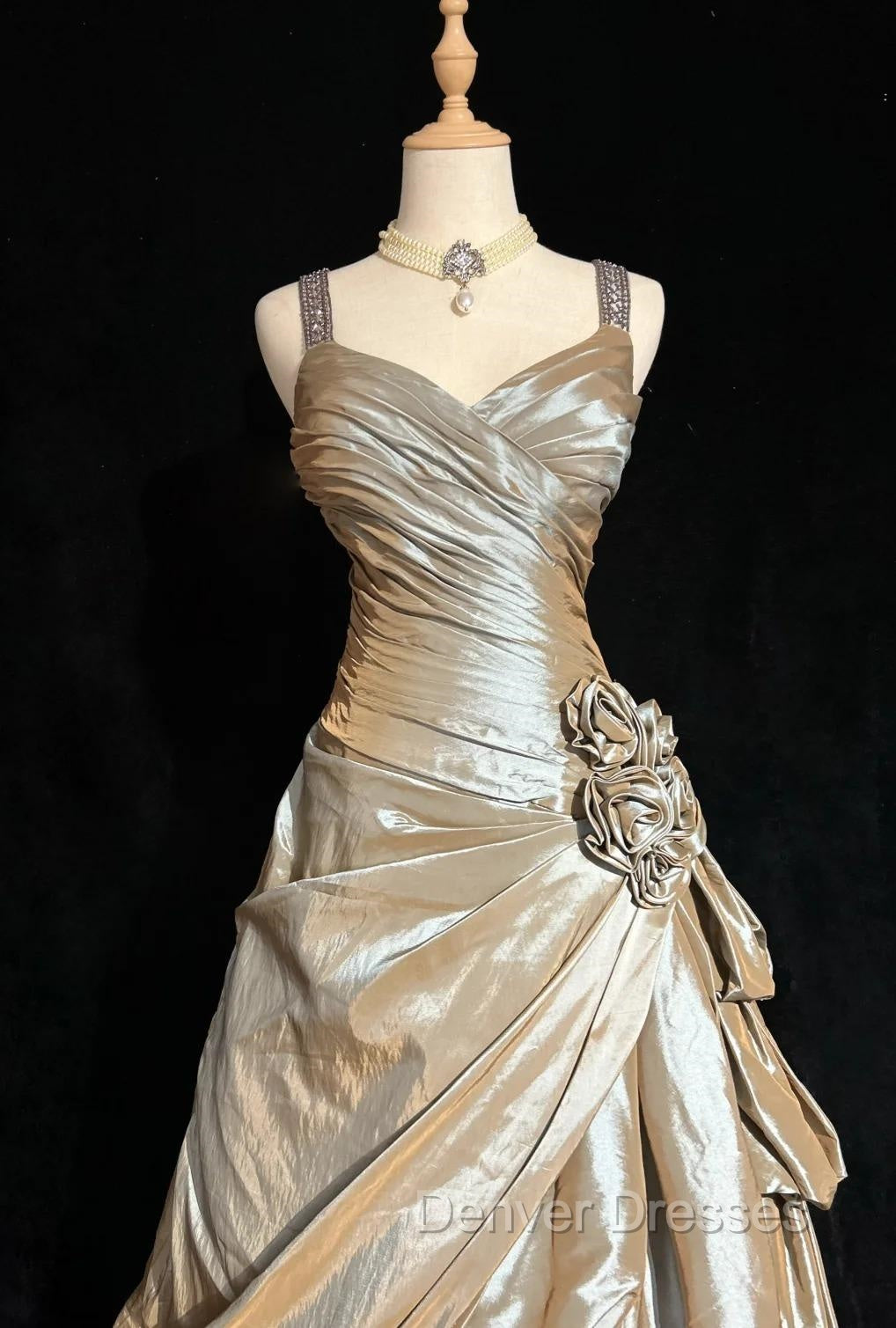 Sparkling A-Line V-Neck Satin Backless Long Prom Dress Formal Evening Dress Graduation Prom Dress Secondary image