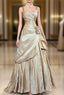 Sparkling A-Line V-Neck Satin Backless Long Prom Dress Formal Evening Dress Graduation Prom Dress