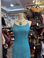 Sparkling Blue Crossback Sequined Long Prom Dress