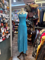 Sparkling Blue Crossback Sequined Long Prom Dress