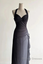 Sparkling Gradient Dark Gray Halter Neck Ruffle Sheath Prom Dress Birthday Dress
