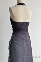 Sparkling Gradient Dark Gray Halter Neck Ruffle Sheath Prom Dress Birthday Dress