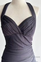 Sparkling Gradient Dark Gray Halter Neck Ruffle Sheath Prom Dress Birthday Dress