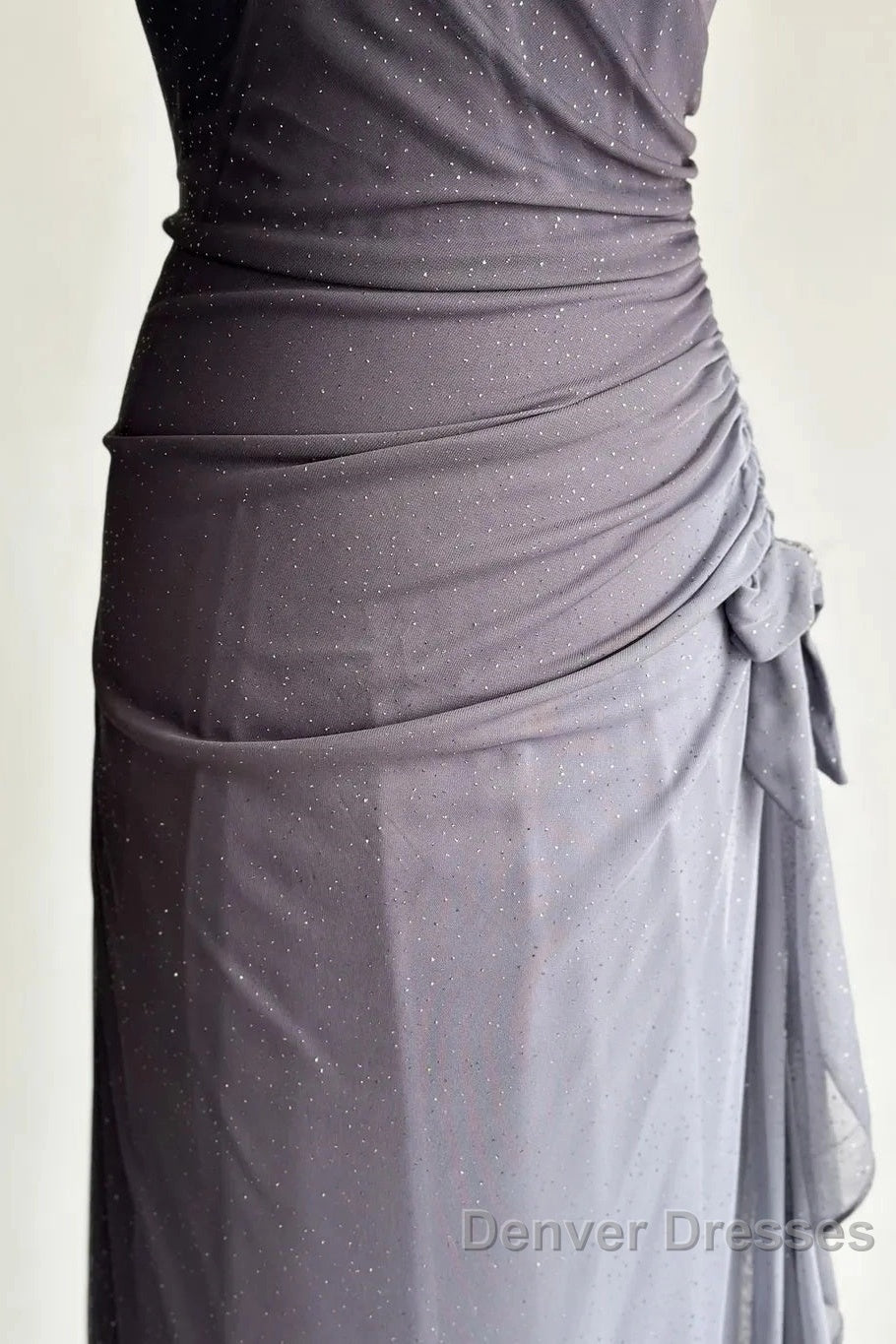 Sparkling Gradient Dark Gray Halter Neck Ruffle Sheath Prom Dress Birthday Dress