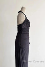 Sparkling Gradient Dark Gray Halter Neck Ruffle Sheath Prom Dress Birthday Dress