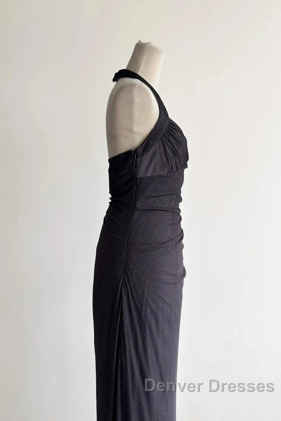 Sparkling Gradient Dark Gray Halter Neck Ruffle Sheath Prom Dress Birthday Dress