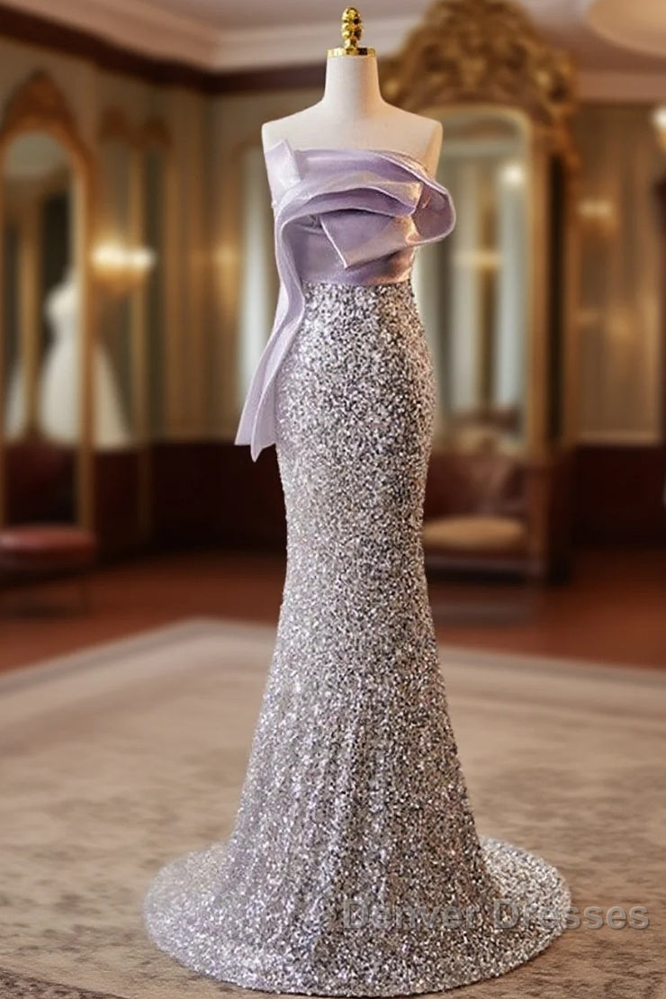 Sparkling Lavender Color Sleeveless Off Shoulder Sequin Evening Dress With Lavender Color Mermaid Backless Strap And Floor Length Evening Dress Main image