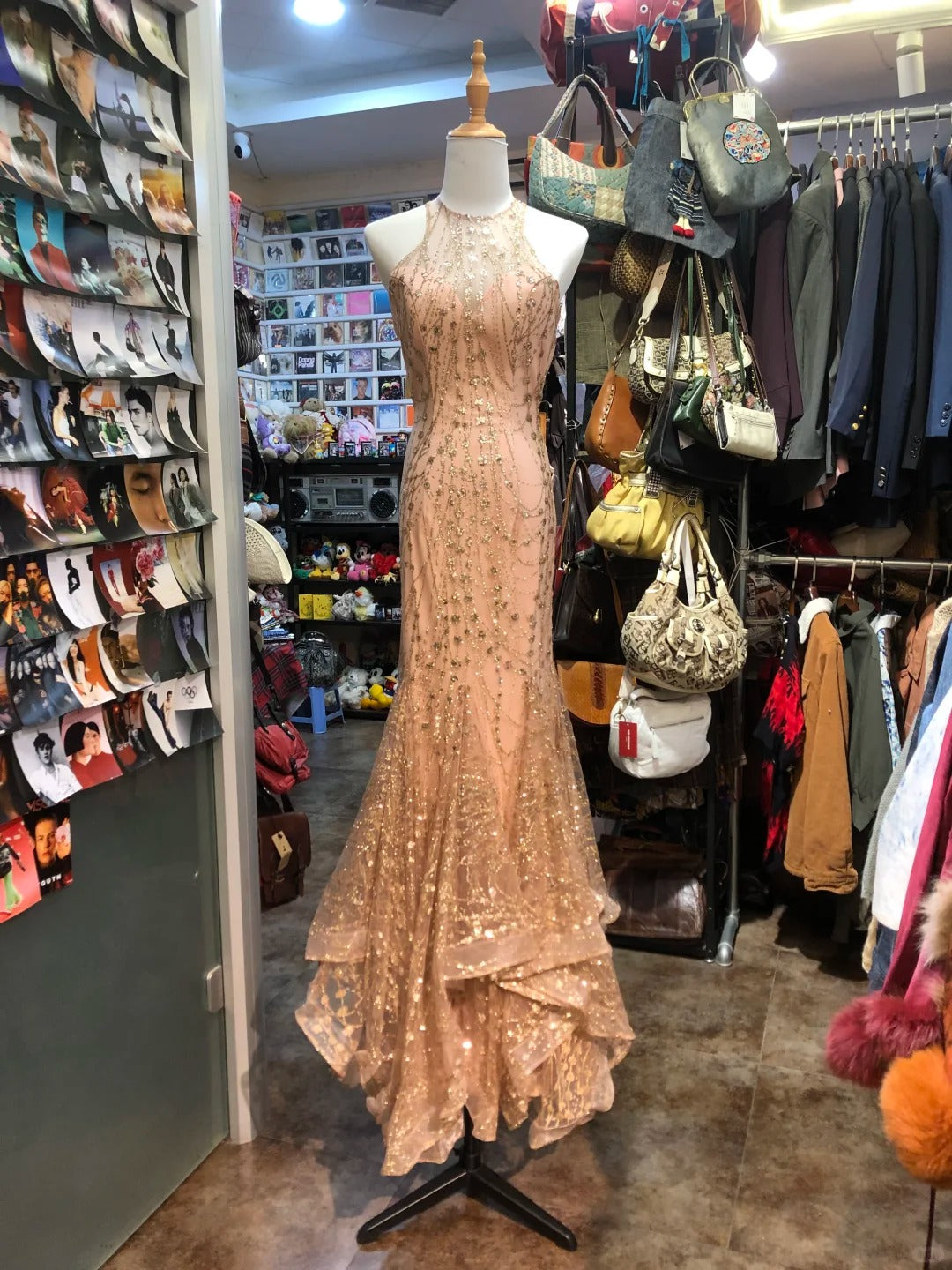 Sparkling Pink Mermaid Halter Neck Crossback Backless Tulle Long Prom Dress Evening Dress Main image