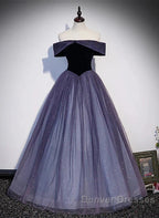 Sparkling Purple Gradient Tulle Off Shoulder A-Line Purple Evening Dress Prom Dress