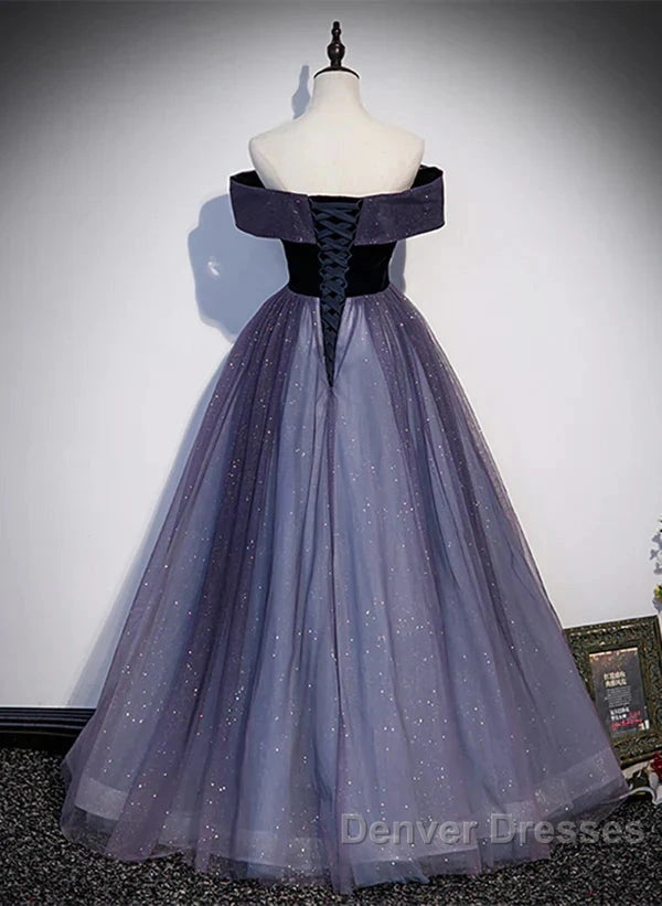 Sparkling Purple Gradient Tulle Off Shoulder A-Line Purple Evening Dress Prom Dress Elegant Secondary image