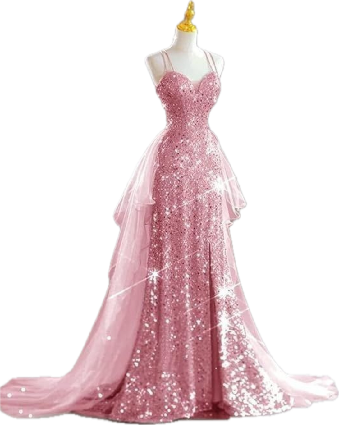 Sparkling Rose Gold Mermaid Slit Train Sequined Prom Dress Evening Dress