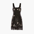 Sparkling Tassel Square Neck Star Sequin Open Back Homecoming Dress