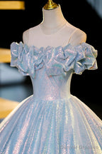 Sparkling Tulle Sequins Long Floor Length Formal Dress, Beautiful Off The Shoulder Evening Dress