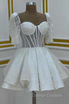 Sparkly A Line Short Cocktail Dress White Sequin 18Th Birthday Outfits