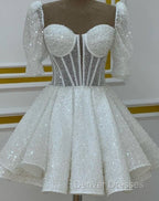 Sparkly A Line Short Cocktail Dress White Sequin 18Th Birthday Outfits