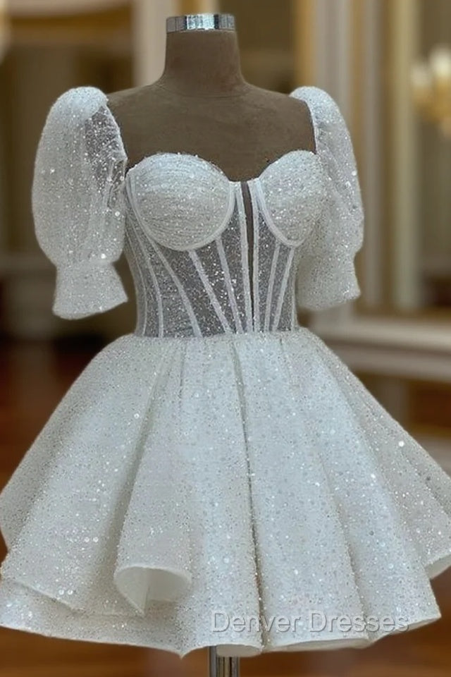 Sparkly A Line Short Cocktail Dress White Sequin 18Th Birthday Outfits Main image