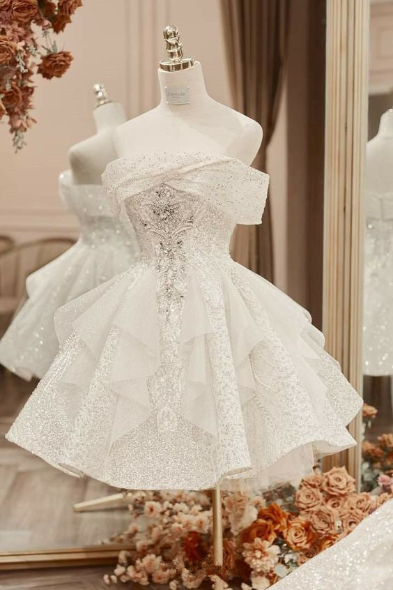 Sparkly A Line Short Cocktail Dress White Sequin 18Th Birthday Outfits Main image