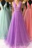 Sparkly A Line V Neck and V Back Prom Dress with Thin Belt, Formal Graduation Evening Dress