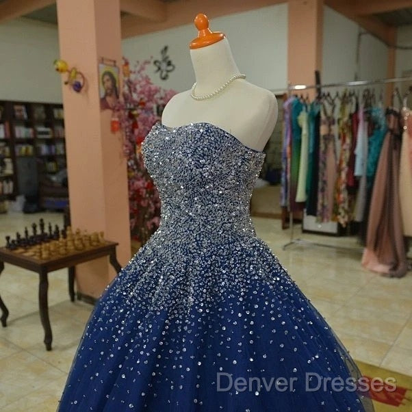 Sparkly Beaded Strapless Navy Blue Ball Gown Prom Dress Secondary image