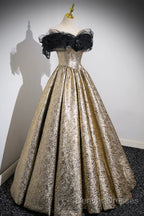 Sparkly Black And Gold Glitter Prom Dress Ball Gown, Off The Shoulder Evening Party Dress