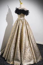 Sparkly Black And Gold Glitter Prom Dress Ball Gown, Off The Shoulder Evening Party Dress