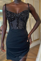 Sparkly Black Corset Sequin Tight Homecoming Dress