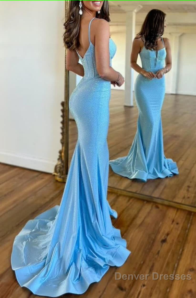 Sparkly Blue Corset Sequins Mermaid Long Prom Dress Secondary image