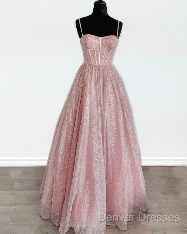 Sparkly Corset Prom Dress Long Sweetheart Spaghetti Straps