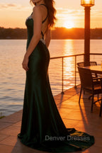 Sparkly Dark Green Mermaid Halter Corset Sequin Prom Dress