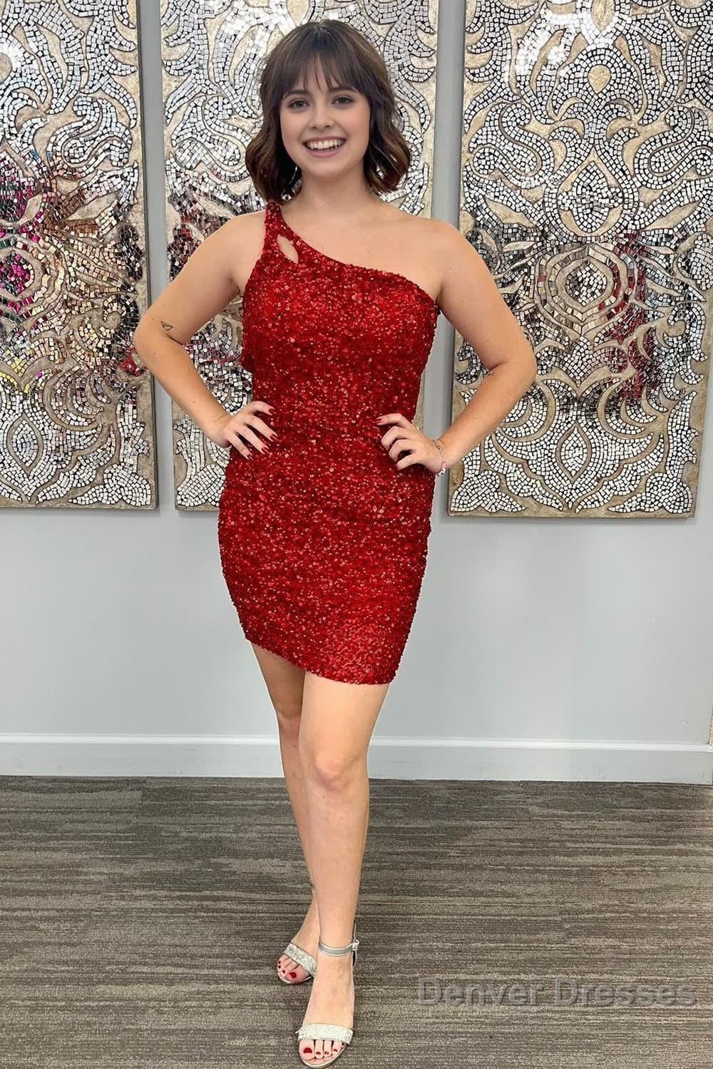 Sparkly Dark Purple Open Back One Shoulder Sequins Tight Homecoming Dress