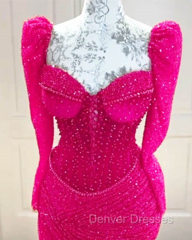 Sparkly Hot Pink Bodycon Homecoming Dress Secondary image