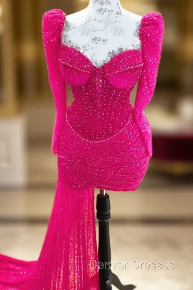 Sparkly Hot Pink Bodycon Homecoming Dress Main image