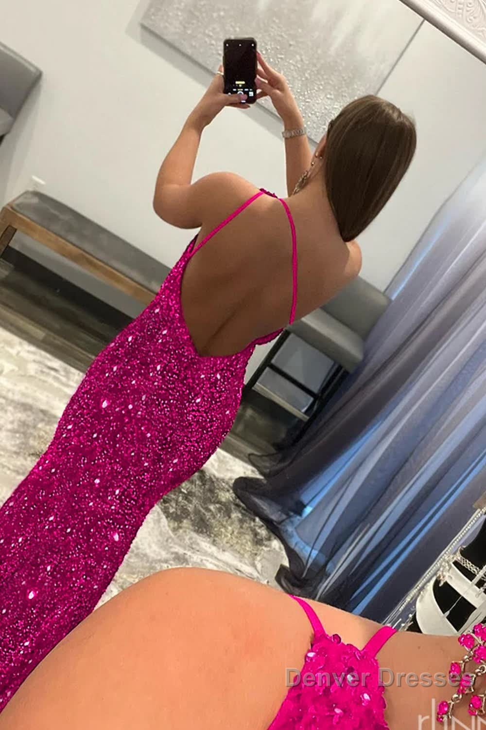 Sparkly Hot Pink Mermaid Sequins Long Prom Dress Secondary image