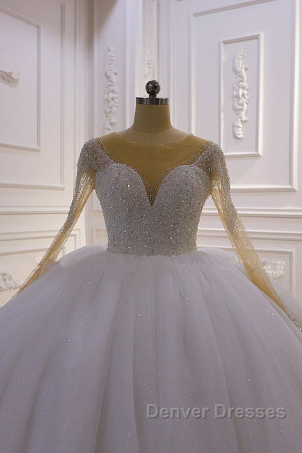 Sparkly Jewel Sequined Long Sleevess Princess Wedding Dress Secondary image