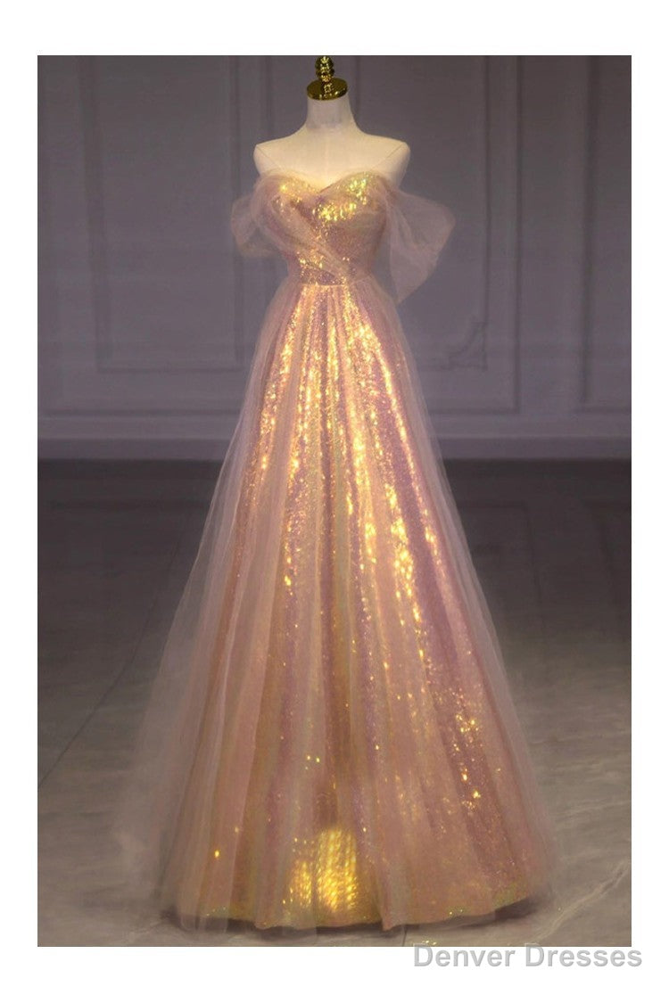 Sparkly Long Pink Off Shoulder Bling Prom Dress Main image