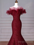 Sparkly Mermaid Burgundy Sequin Long Prom Dress Party Dress