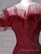 Sparkly Mermaid Burgundy Sequin Long Prom Dress Party Dress