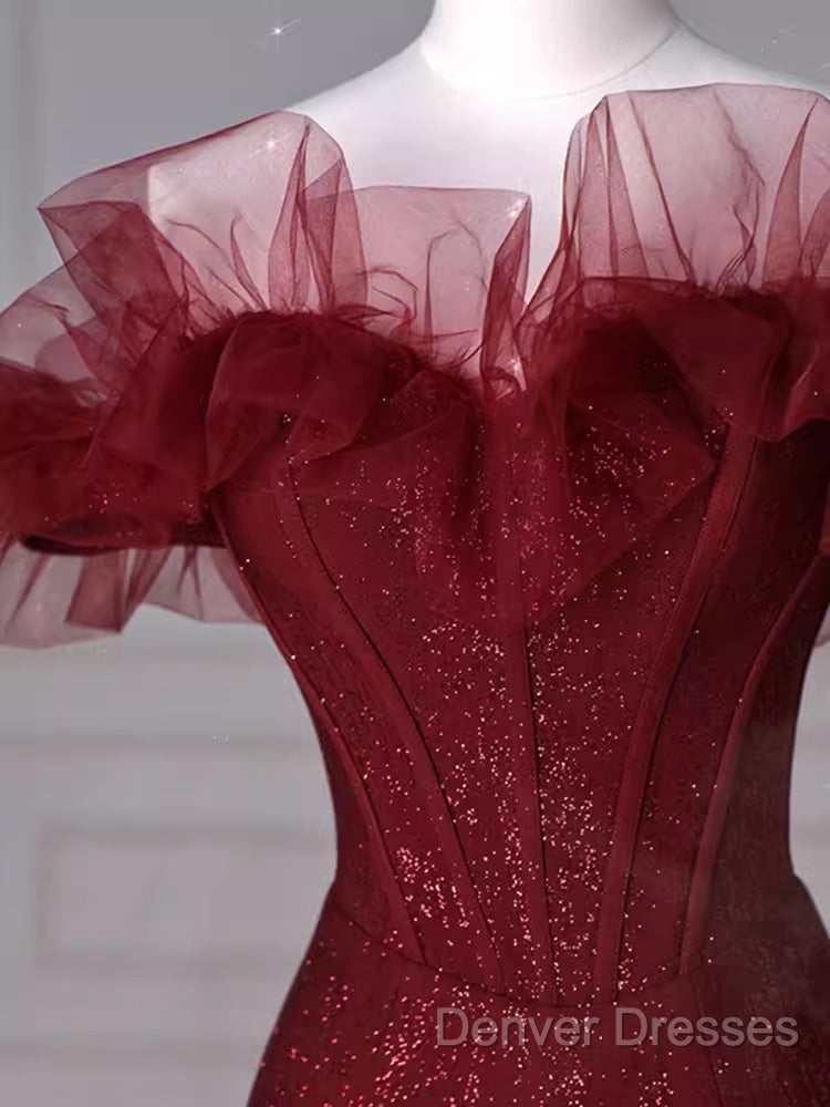 Sparkly Mermaid Burgundy Sequin Long Prom Dress Party Dress