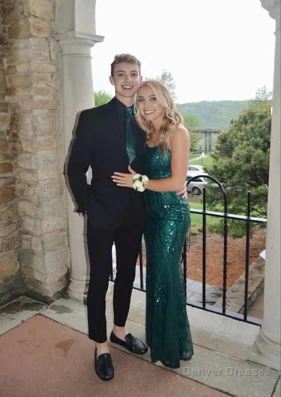Sparkly Mermaid Dark Green Long Prom Dresses Formal Dress Main image