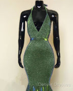 Sparkly Mermaid Halter Ruffles Prom Dress