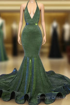 Sparkly Mermaid Halter Ruffles Prom Dress
