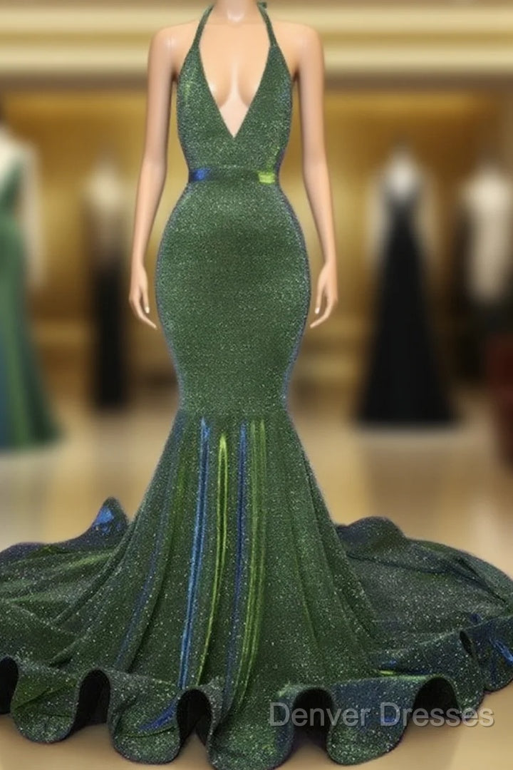 Sparkly Mermaid Halter Ruffles Prom Dress