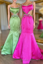 Mermaid Prom Dress Spaghetti Straps Long Evening Dress with Bow