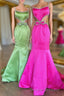 Mermaid Prom Dress Spaghetti Straps Long Evening Dress with Bow