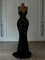 Sparkly Mermaid Spaghetti Straps White Sequin Beaded Wedding Dress Long Bridal Gown Wedding Dress
