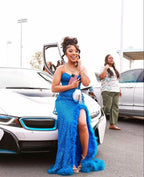 Sparkly Mermaid Sweetheart Neckline Royal Blue Black Girl Prom Dress Long Prom Dress