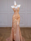 Sparkly Mermaid Sweetheart Sequin Long Slit Gold Evening Dress Prom Dress With Beads