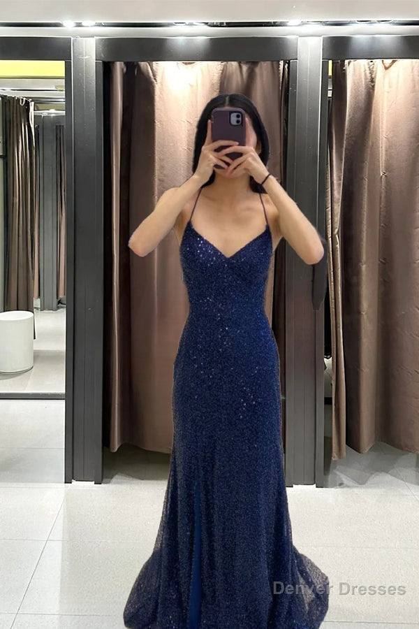 Sparkly Navy Blue Mermaid Long Prom Dress,Navy Blue Evening Gown Secondary image